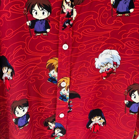 Hot Topic InuYasha Chibi Toss Anime All Over Print Button Up Size Large - Picture 3 of 6